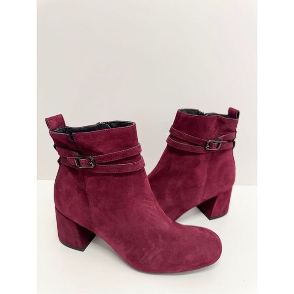 Paul Green Boots Size 7US Burgundy Sydney Italian Leather Block Heel Side Zip - Picture 5 of 10